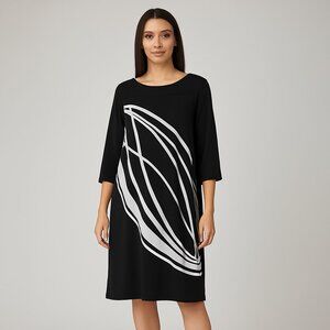 Chico's BLACK WHITE ABSTRACT PRINT DRESS Size 3 16 EFFORTLESS MODERN STYLE